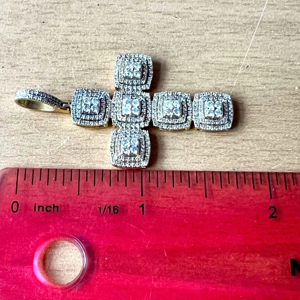 LARGE 10K YELLOW GOLD STATEMENT DIAMOND CROSS  PENDANT ONE OF A KIND CUSTOM MADE - Picture 10 of 16